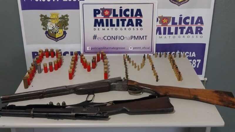 Dupla é presa pela Polícia Militar com espingardas e munições sem registro em Guiratinga